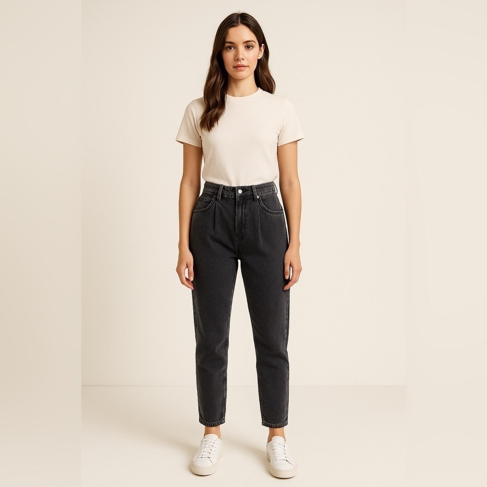 Current Elliot Jeans Women 24 Washed Black Pleated Denim Taper High Rise 24x26